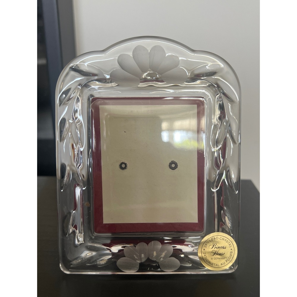 Princess House Picture Frame Clear Heritage Lead‎ Crystal 2.5x3 Etched  VTG